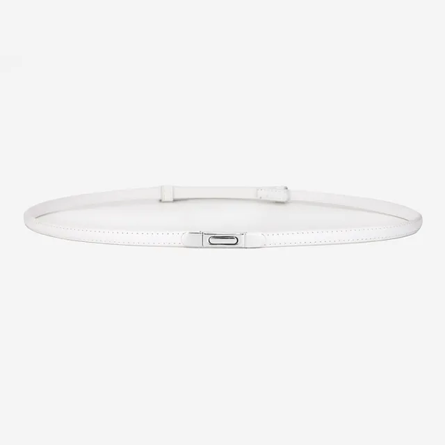 Women's Thin Genuine Leather Dress Simple Suit Coat Waist Belt Silver Snap Button White - Shop at LoveMi