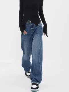 Women's Wide-leg Jeans Loose High Waist Drooping - Blue - View 1