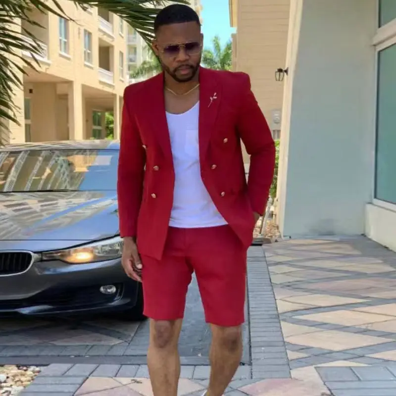 Mens Two-Piece Short-Style Suit Set Slim-Fit Korean-Style