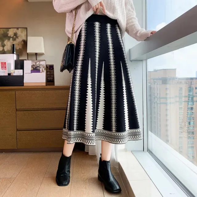 Style Retro Striped Knitted Dress Black - Shop at LoveMi