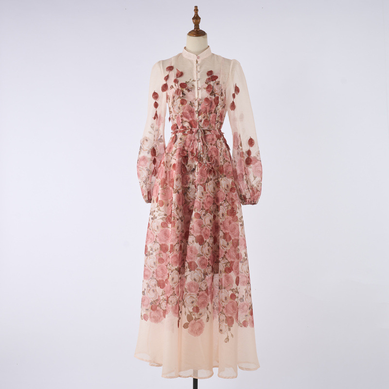 Heavy-Work Embroidered Hanging Flower Long Dress