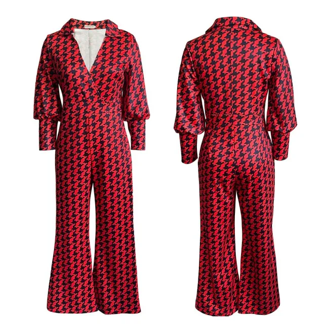 Loose Elastic V neck Straight High Waist Jumpsuit Red - Shop at LoveMi