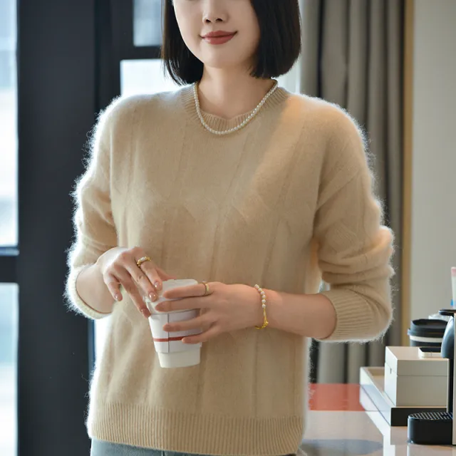 Women's Crew neck Minimalist style Loose fit Sweater Green Velvet - Shop at LoveMi