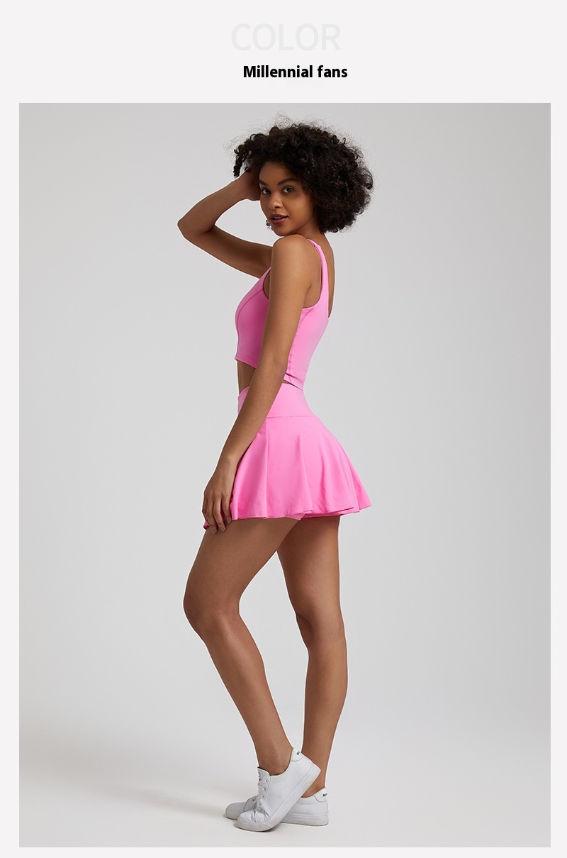 Nude Feel Outdoor Running Fitness Casual Pleated Mini Skirt Vest Suit - Image 14