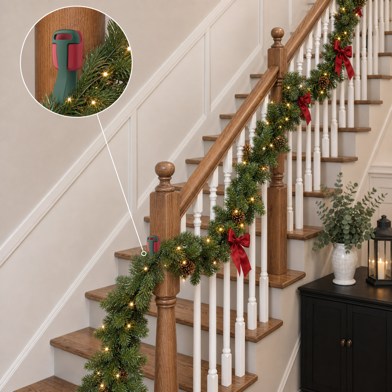 Christmas Garland Fixing Clip Stair Handrail Decorative Rattan Hook