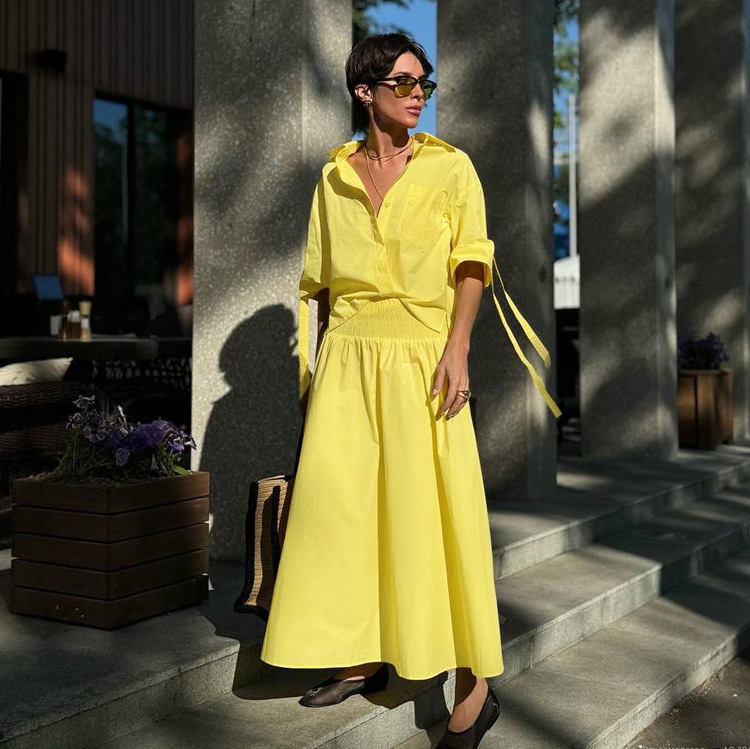 Lapel Shirt Yellow Skirt Suit Two-piece Set