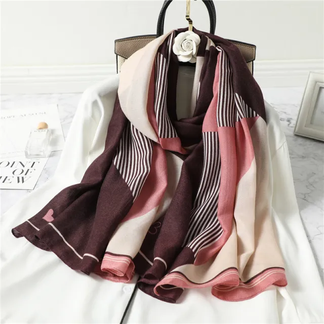 Simple Geometric Striped Scarf Women's Contrast Color Shawl Coffee Pink - Shop at LoveMi