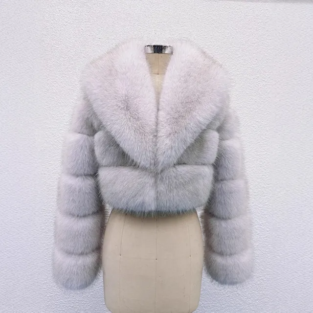 Stitching Artificial Fur Big Fur Collar Short Coat Natural Color - Shop at LoveMi