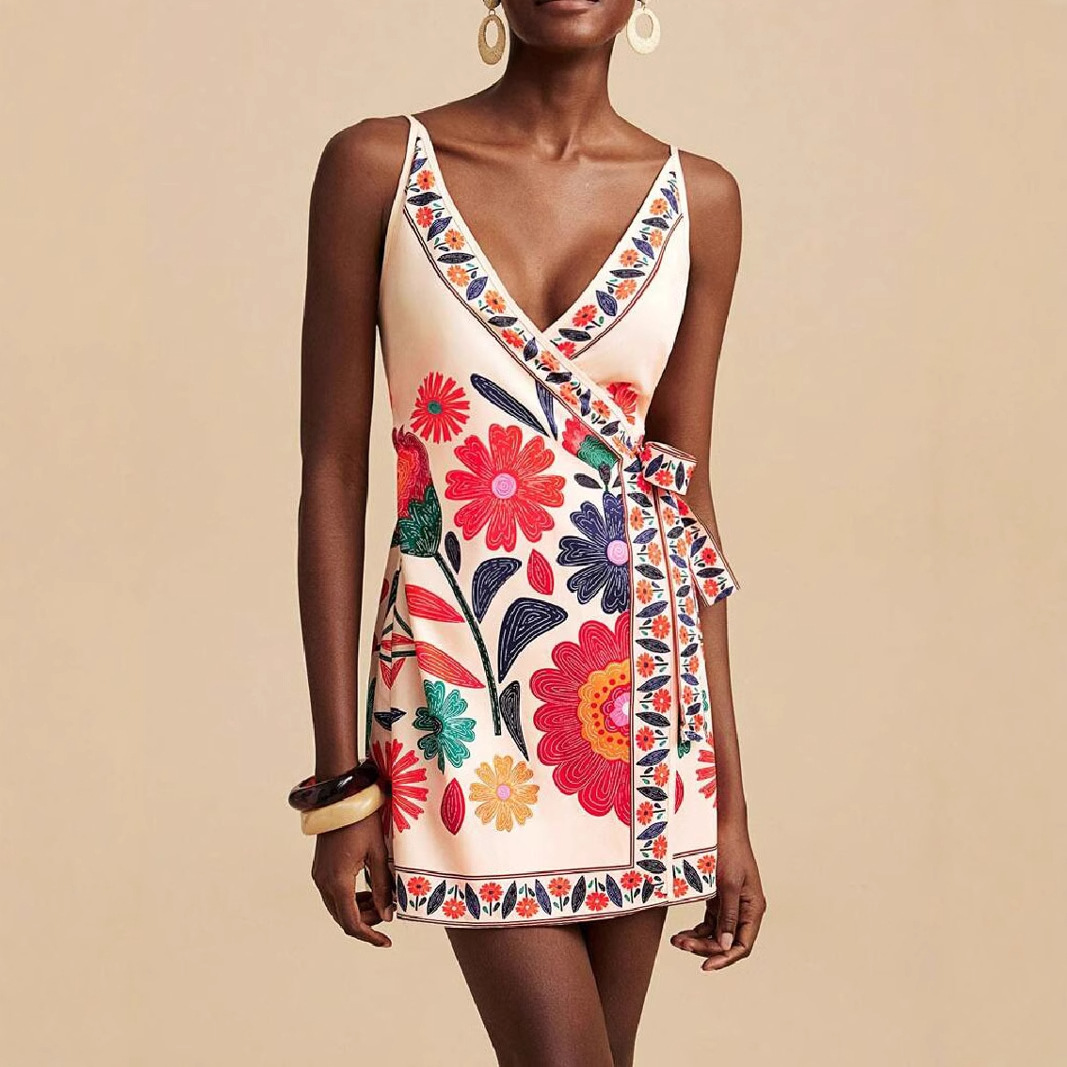 Women's Fashion Casual V neck Lace up Vacation Style Sling Dress Color M - Shop at LoveMi