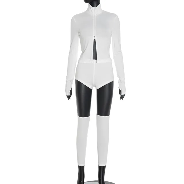 Stand up Collar Zippered Casual Shorts And Socks Three piece Set Tan - Shop at LoveMi