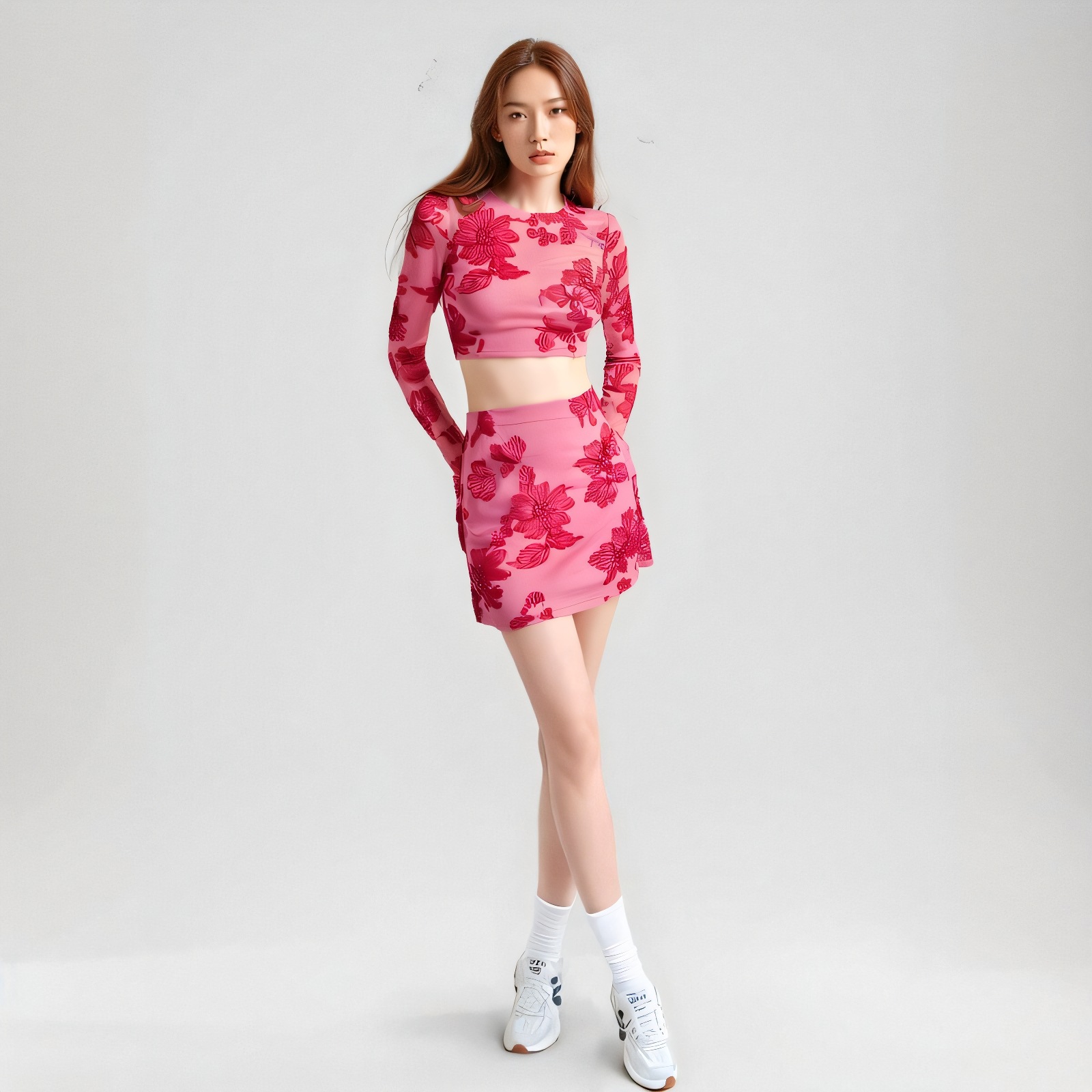 Exquisite Embroidered Flowers Backless T-shirt Skirt Suit