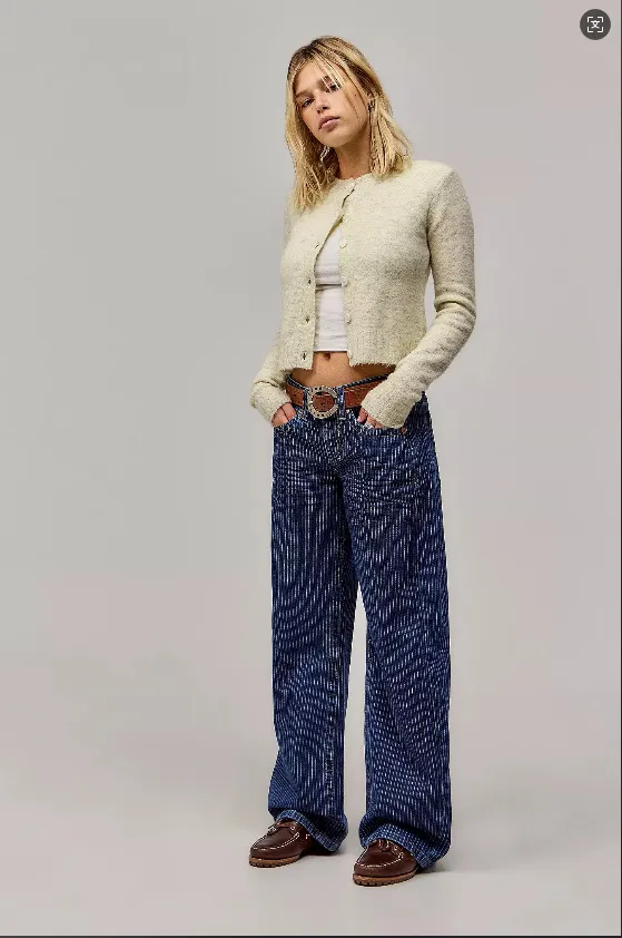 Women's Loose Retro Straight Striped Jeans Blue - Shop at LoveMi
