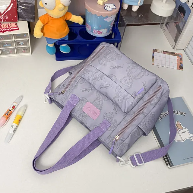 Bear Print Large Capacity Multi Pocket Tote Bag Shoulder Bag Crossbody Lightweight For Going Out Handbag Purple - Shop at LoveMi