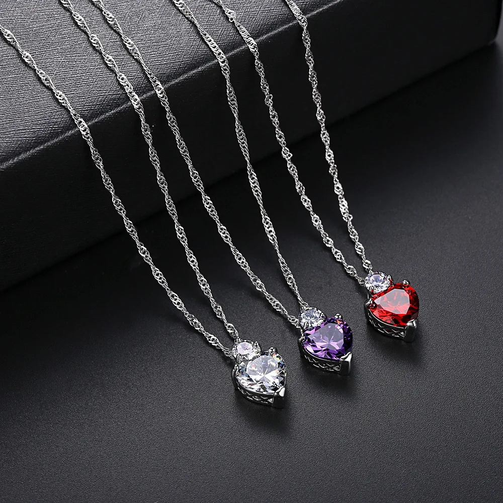 Title 4, Heart-shaped pendant fashion zircon necklace