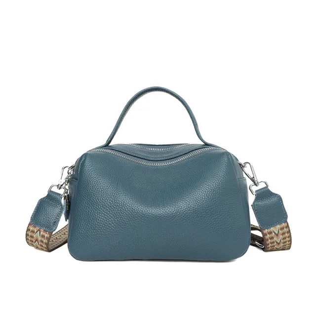 First Layer Cowhide Leather Single shoulder Bag Summer New Classic Double Pull Large Capacity Blue - Shop at LoveMi
