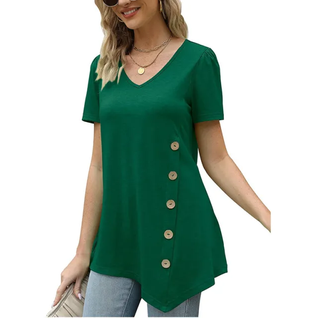 Women's Summer Top Casual Short Sleeve V neck Loose Casual T shirt Green - Shop at LoveMi