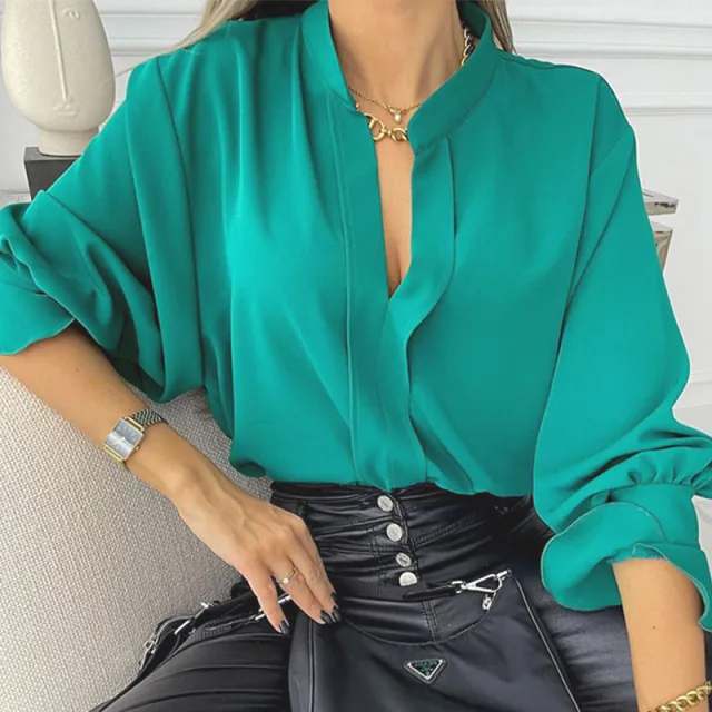 Women's Autumn Solid Color Elegant Versatile Casual Long Sleeve Chiffon Shirt Dark Green - Shop at LoveMi