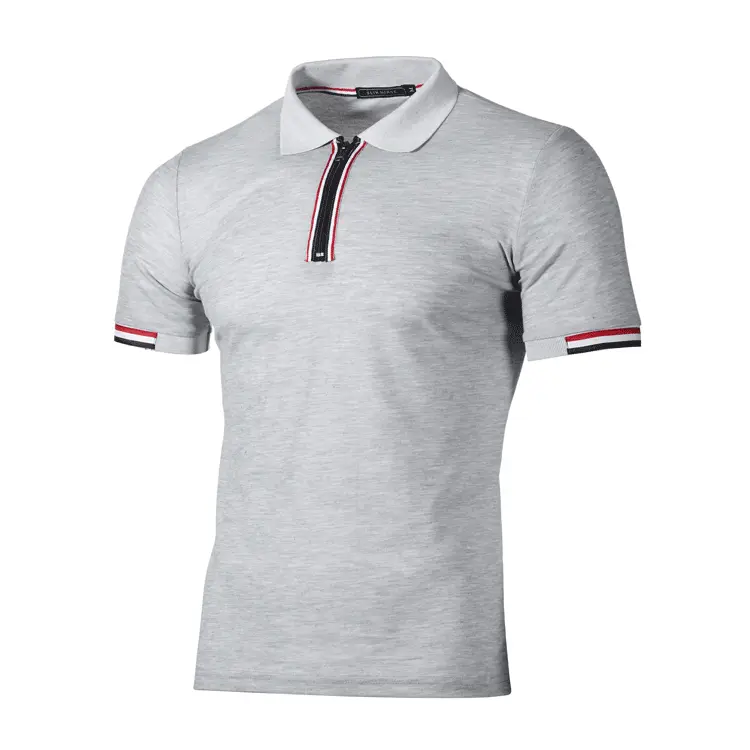 Simple Striped Men's Zipper Patchwork Short-sleeved T-shirt