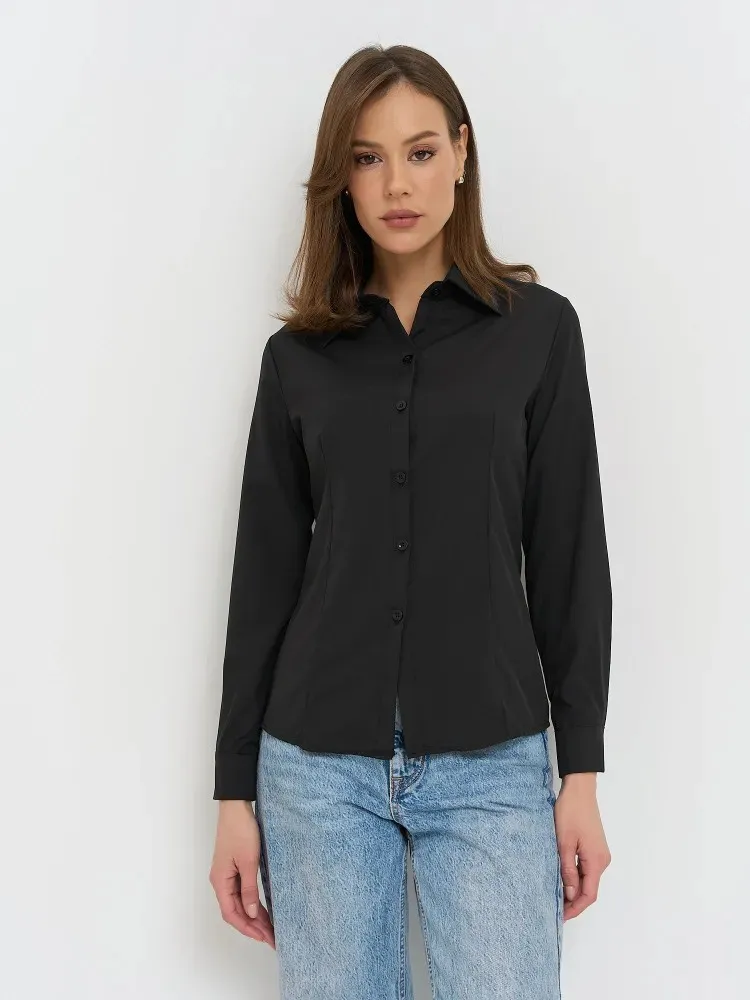 Casual Versatile Design Commuter Long Sleeve Shirt - Black
