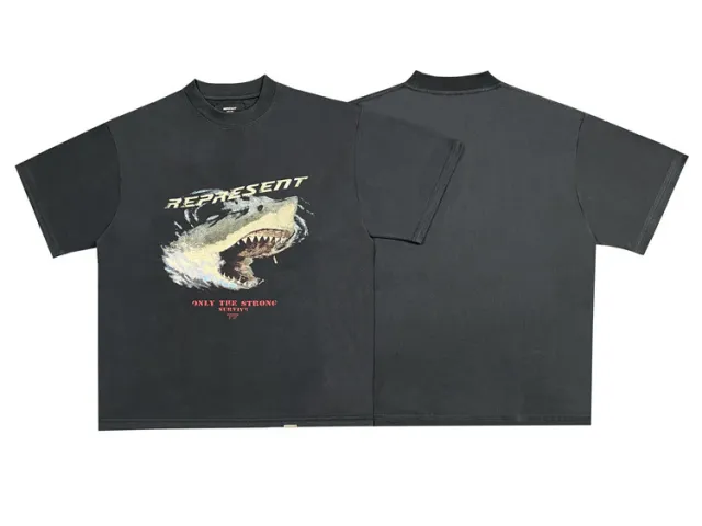 Shark Print Washed Short Sleeve Black - Shop at LoveMi