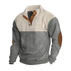 Men's Casual Button Half-open Stand Collar Coat Fashion Colorblock Sweater - Gray - View 1