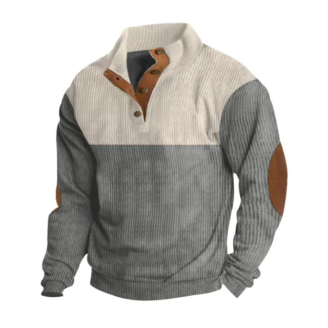 Men's Casual Button Half open Stand Collar Coat Fashion Colorblock Sweater Gray - Shop at LoveMi