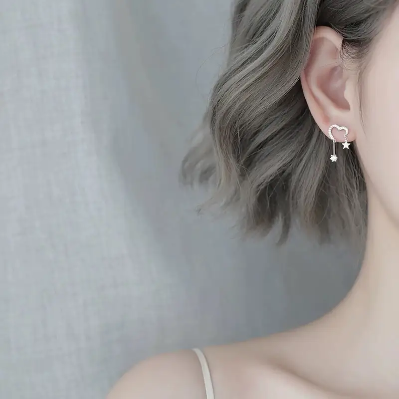 Love Five-pointed Star Stud Earrings Fashion Thread Zircon