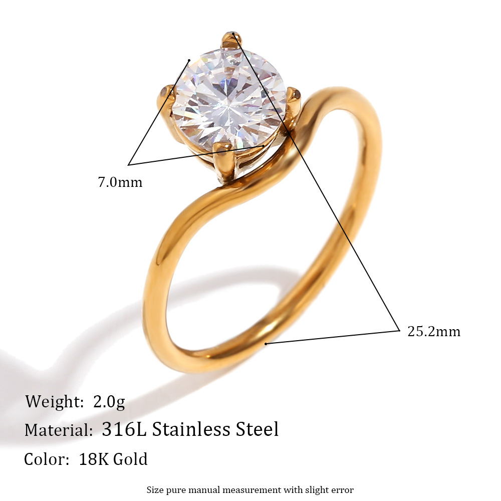Affordable Luxury Fashion Waveform Ring Shank Gold Zircon Ring Stainless Steel Plated 18K