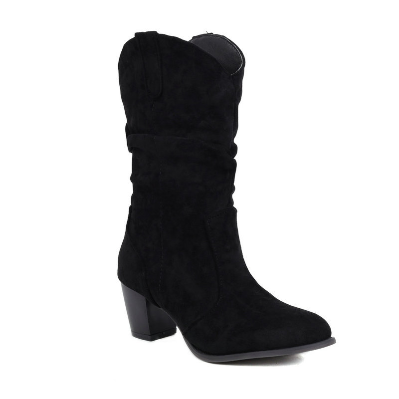 Chunky Heel High Heel Frosted Mid calf Boots For Women Black - Shop at LoveMi