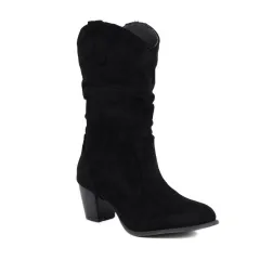 Chunky Heel High Heel Frosted Mid-calf Boots For Women - Black - View 1