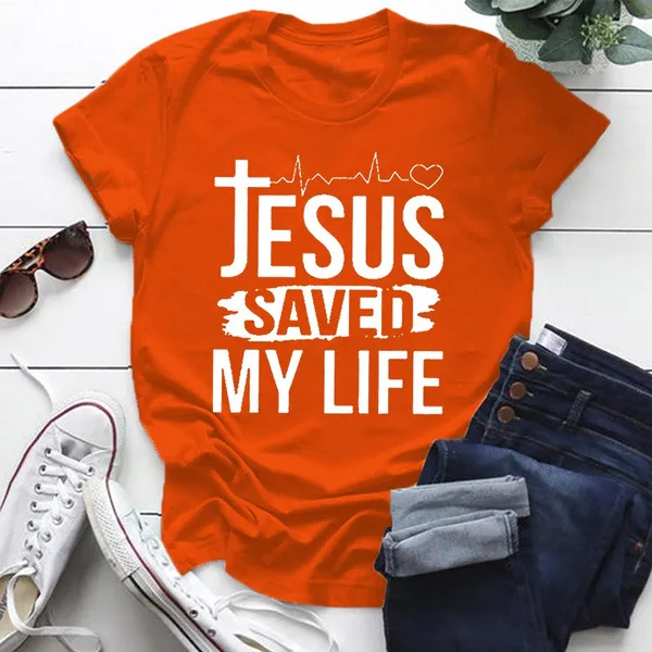 Loose Casual Solid Color Printed Short Sleeve T shirt Orange - Shop at LoveMi