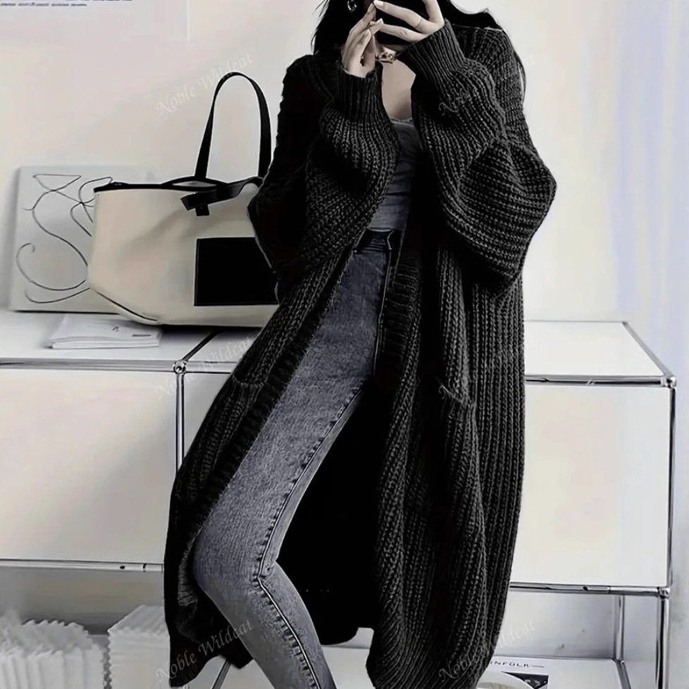 New Autumnwinter European And American-style Chic Plus-size Long Over-the-knee Cardigan Sweater For Women
