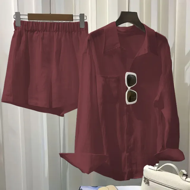 Versatile Loose fit Shirt And Pants Two piece Set Red - Shop at LoveMi