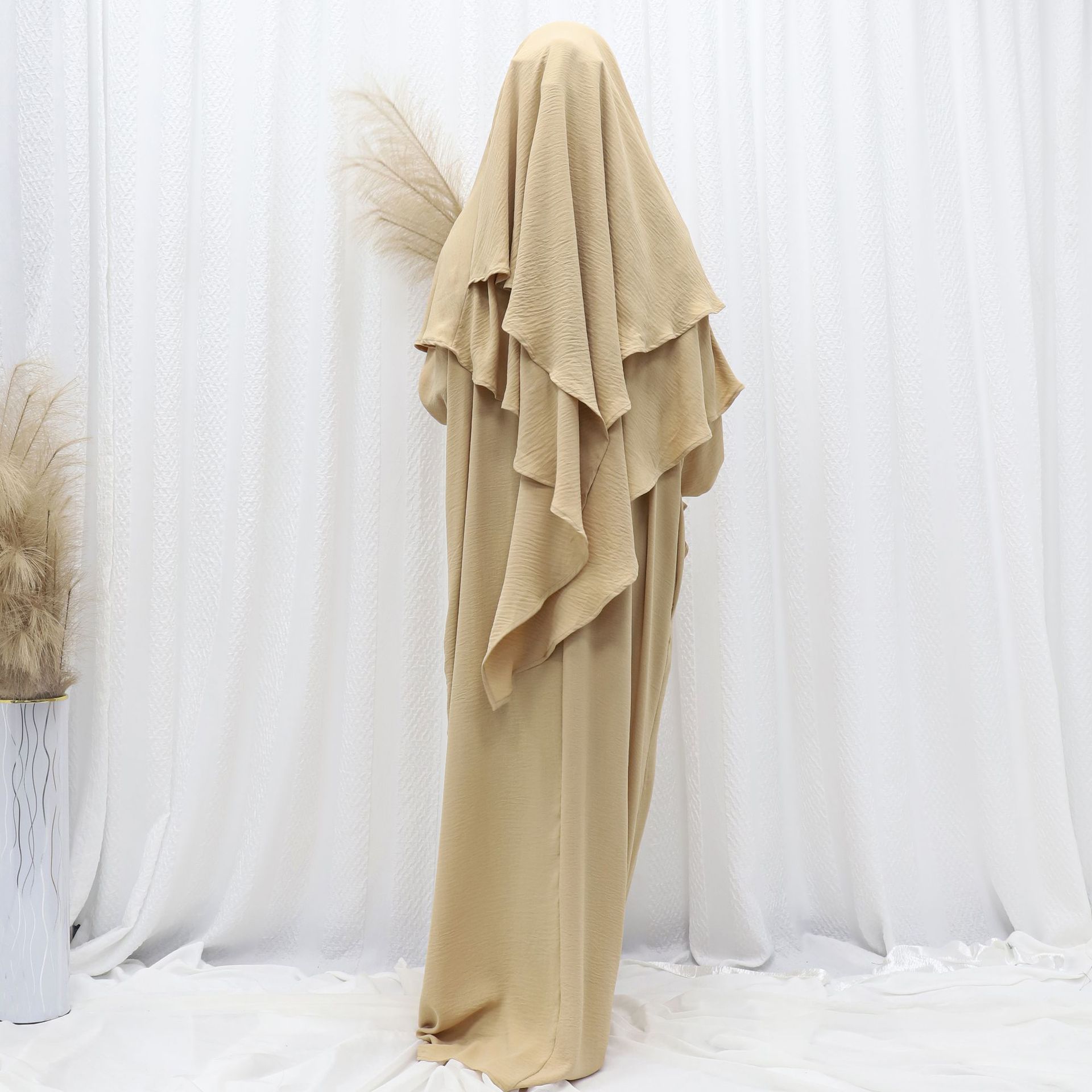 Dubai Turkey Solid Color Dress With Headscarf Apricot Headscarf - Shop at LoveMi