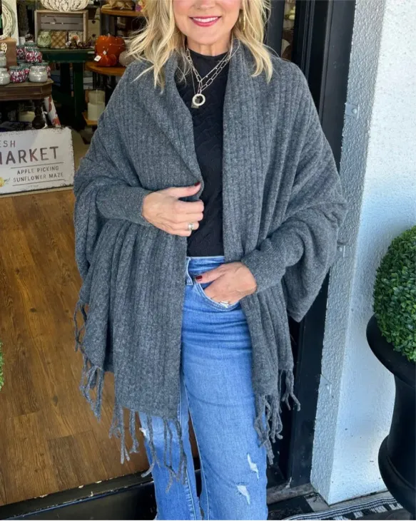 Fashionable Knitted Tassel Inverness Dark Gray - Shop at LoveMi