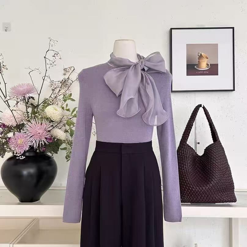 Slim-fit Knitted Top With A Bow New Autumnwinter Style