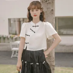 Buckle Short Top Women's Summer Shirt - Beige - View 1
