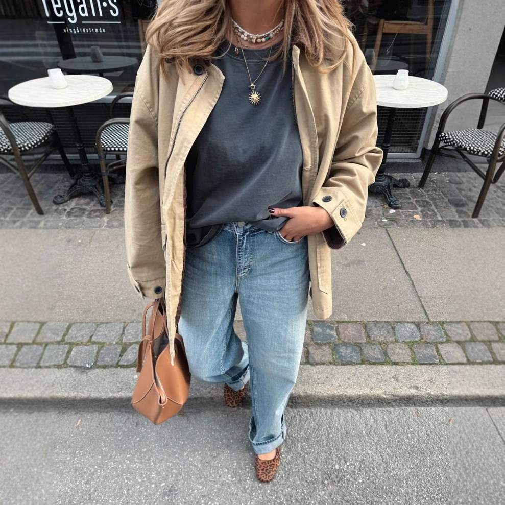 Long-sleeve Lapel-collar Loose-fit Trench Coat