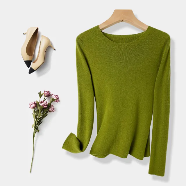 Machine Washable 60 Seamless Bottoming Shirt Round Neck Wool Sweater For Women Rhine Green - Shop at LoveMi