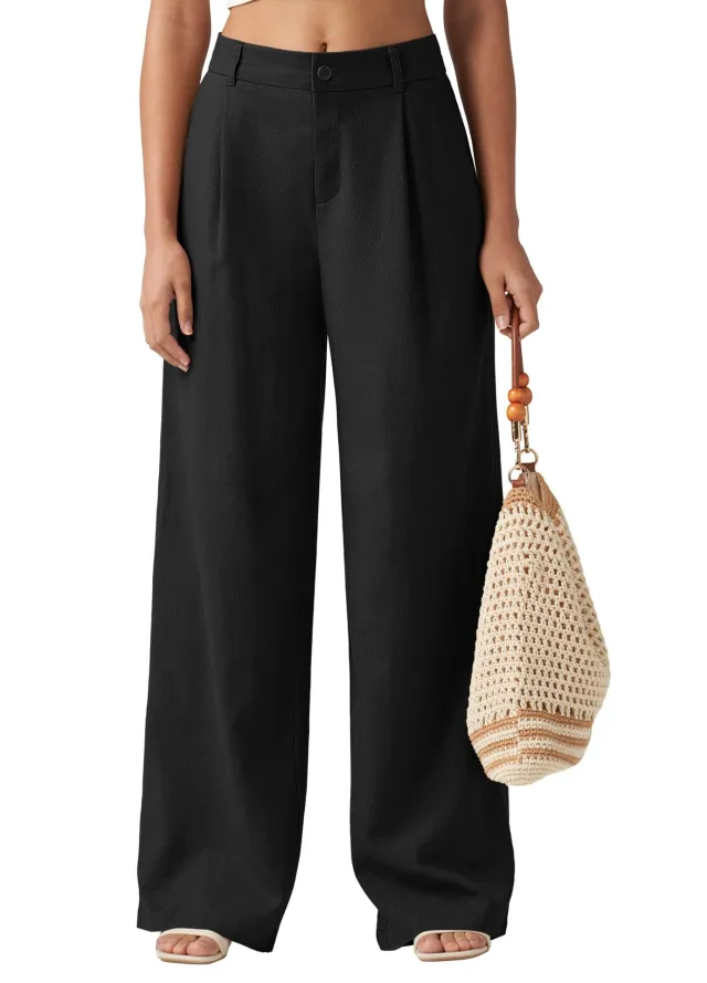 Loose Casual And Comfortable Pocket Straight leg Pants Black - Shop at LoveMi