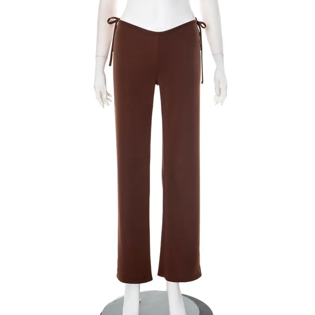 Fashion Simple Striped Contrast Color Straight Casual Mopping Trousers Brown Q25Pt093 - Shop at LoveMi