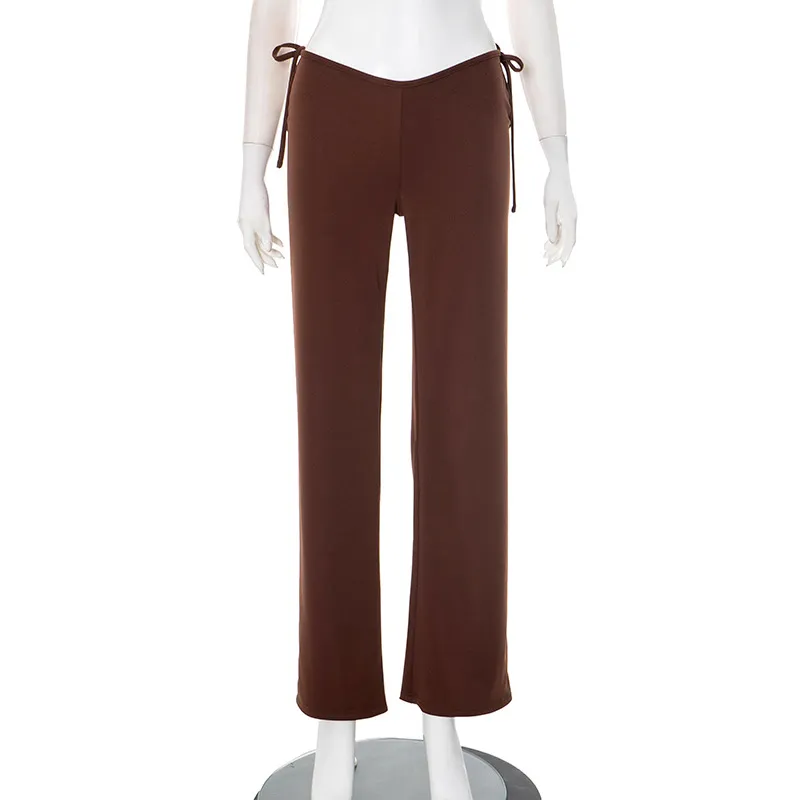 Fashion Simple Striped Contrast Color Straight Casual Mopping Trousers - Brown Q25Pt093