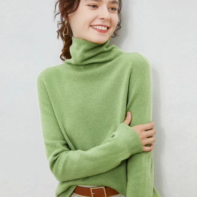 New Women's Loose fit Ribbed Turtleneck Cropped Knit Pullover Sweater Fruit Green - Shop at LoveMi