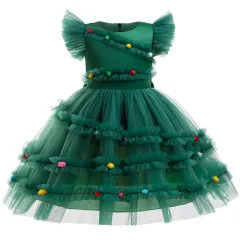 Christmas Party Girl Princess Dress Bow - D1364 Green - View 1