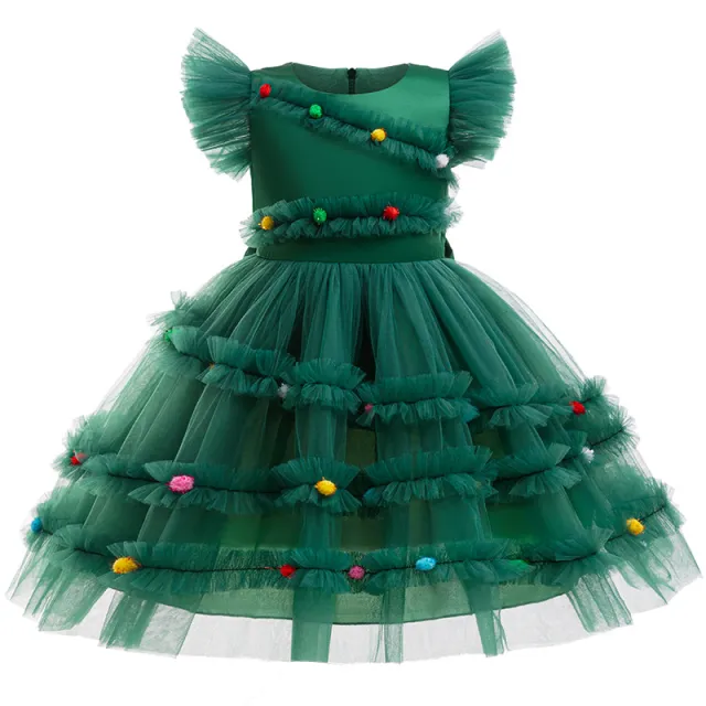 Christmas Party Girl Princess Dress Bow D1364 Green - Shop at LoveMi
