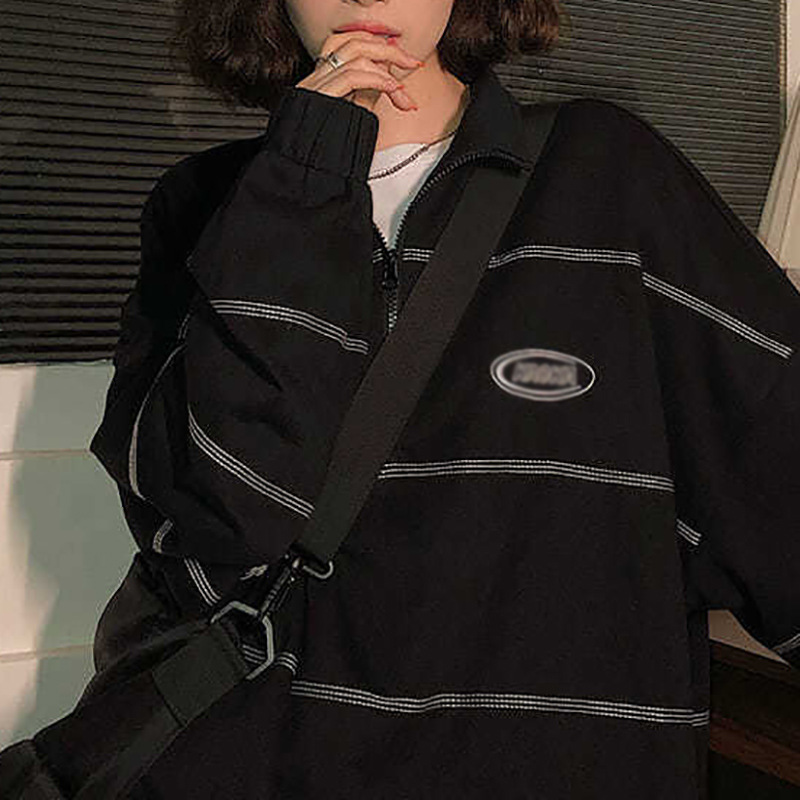 Japanese And Korean Leisure Hong Kong Style Street Top Bright Line Design Printing