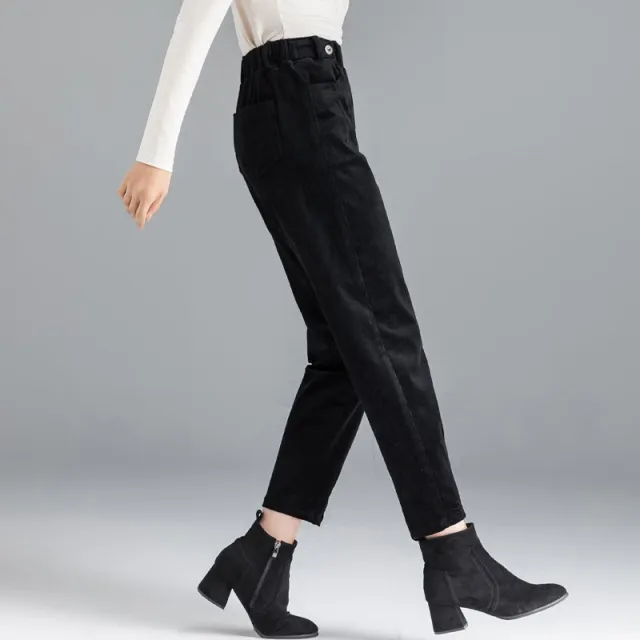 Elegant Striped Pants Tapered Corduroy Women Black - Shop at LoveMi