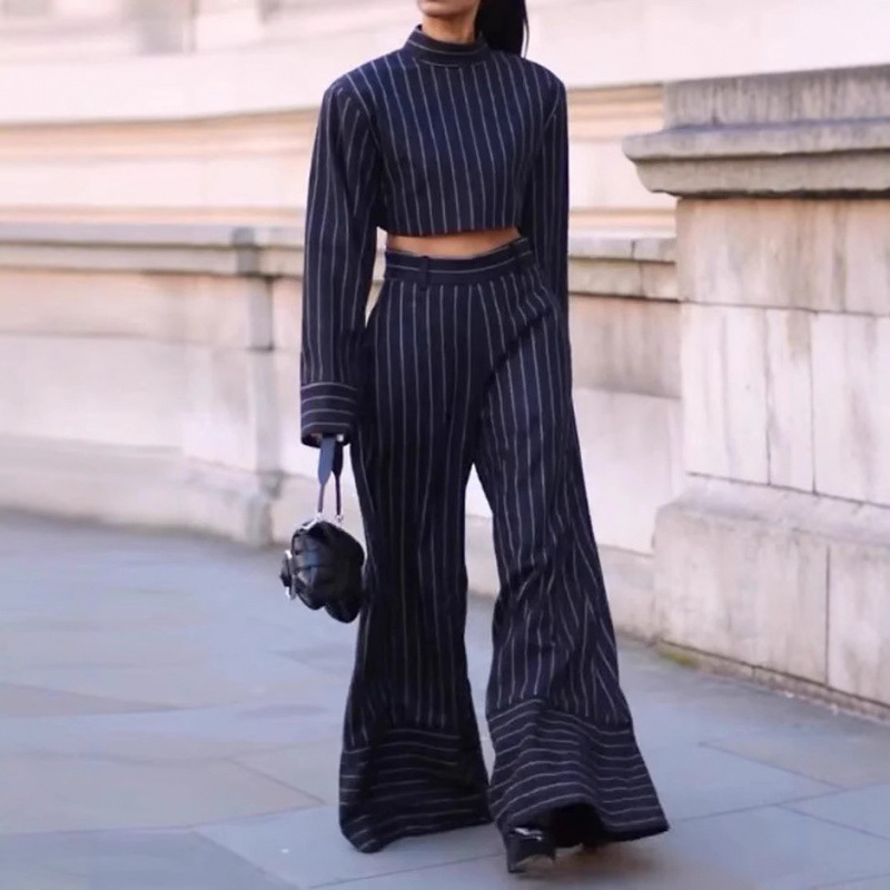 Women's Striped High-waisted Pants Set