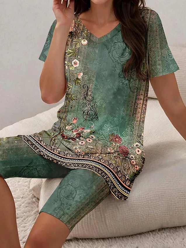 Women's Floral 3D Printing T shirt Shorts Set Element 3 - Shop at LoveMi