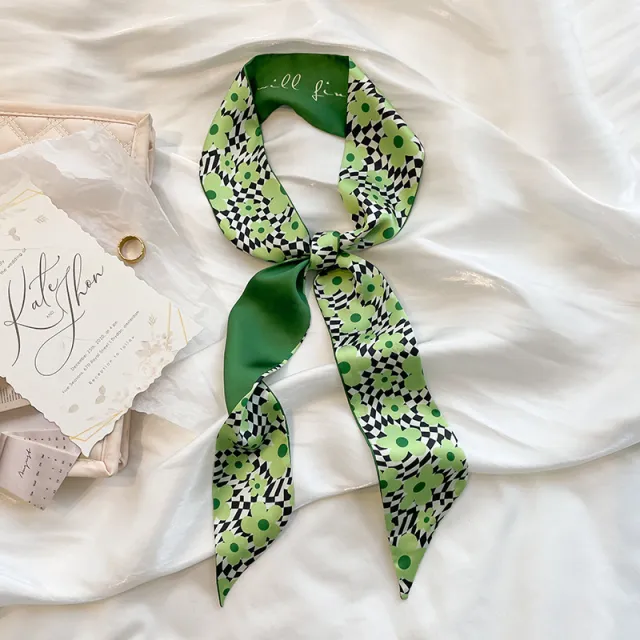 Women's Small Long Ribbon Decorative Scarf Ribbon Chessboard Grid - Shop at LoveMi